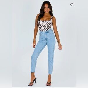 NWT Polly Tamikah Leopard Bodysuit Animal Print Boho Stretchy Tan 4